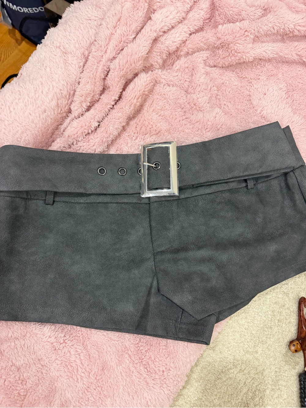 Women’s Black Suede-Look Mini Skort with Silver Buckle Belt